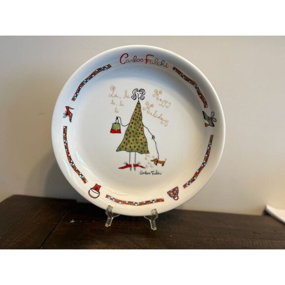 Carlos Falchi Christmas Plate Ceramic White 12" - Picture 9 of 9